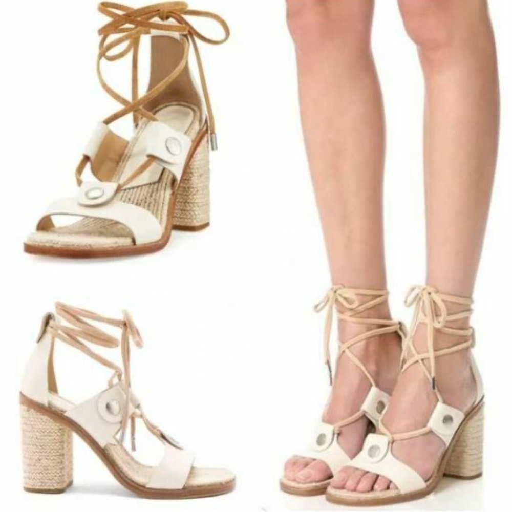 Rag & Bone Eden Leather Lace Up Block Heel Sandals Ivory, NIB, 36.5